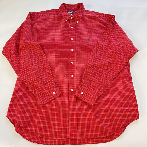 Ralph Lauren Button Down-Up Shirt Adult XL Blake Red Plaid Pony Long Sleeve Mens - Picture 1 of 9